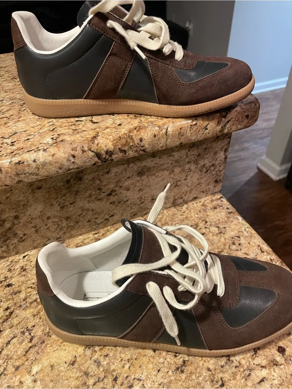 Maison Martin Margiela Brown & Black Suede Leather Sneakers with Cream Laces